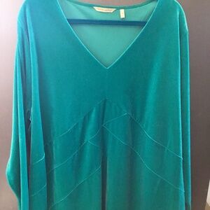 Soft Surroundings Turquoise Velour Tunic - Asymmetrical Seams- Long Sleeves